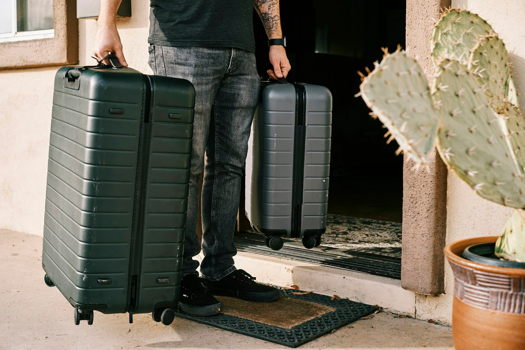 A flat-lay of travel gear ready for an international trip
