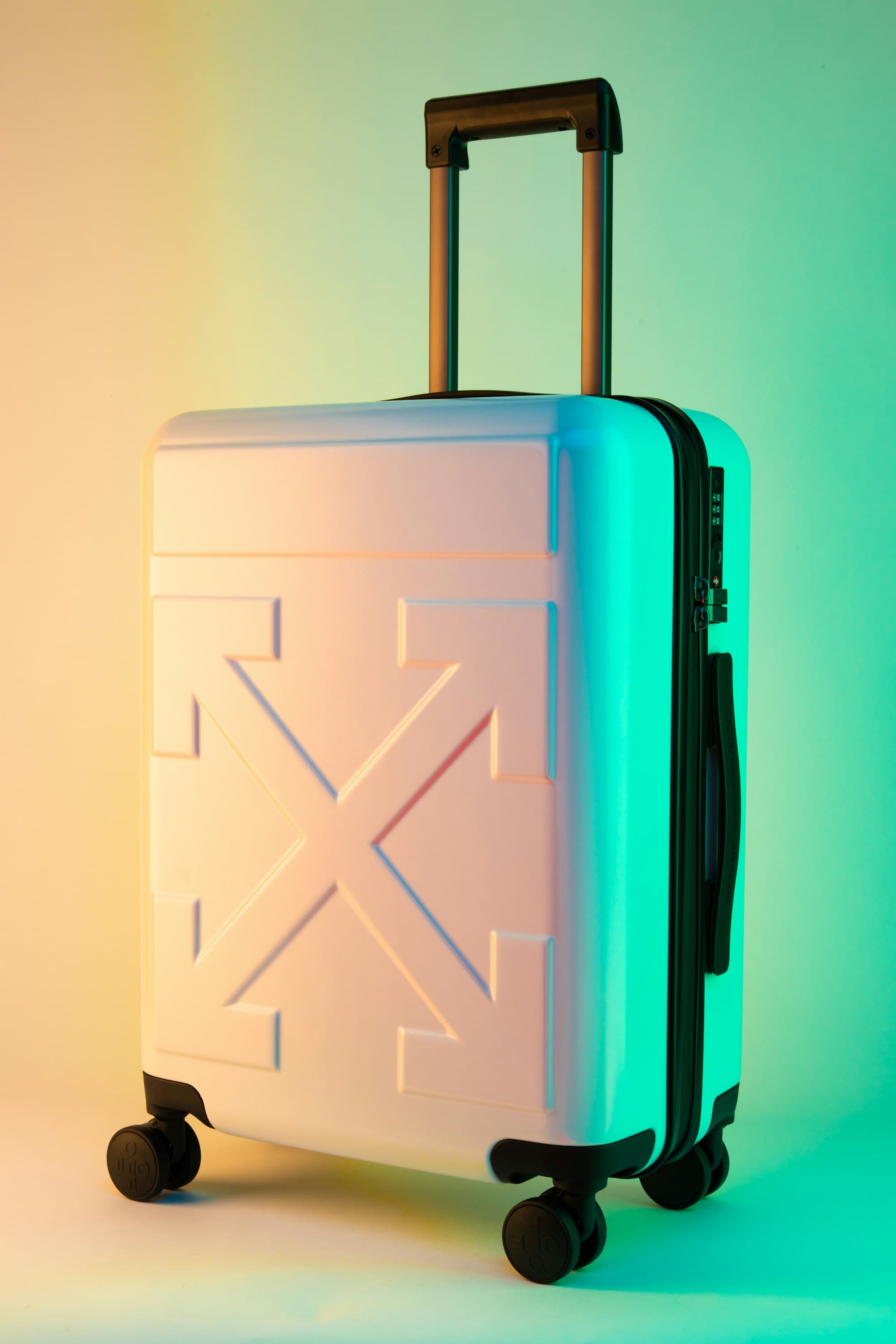 A wheeled carry-on suitcase ready for international travel